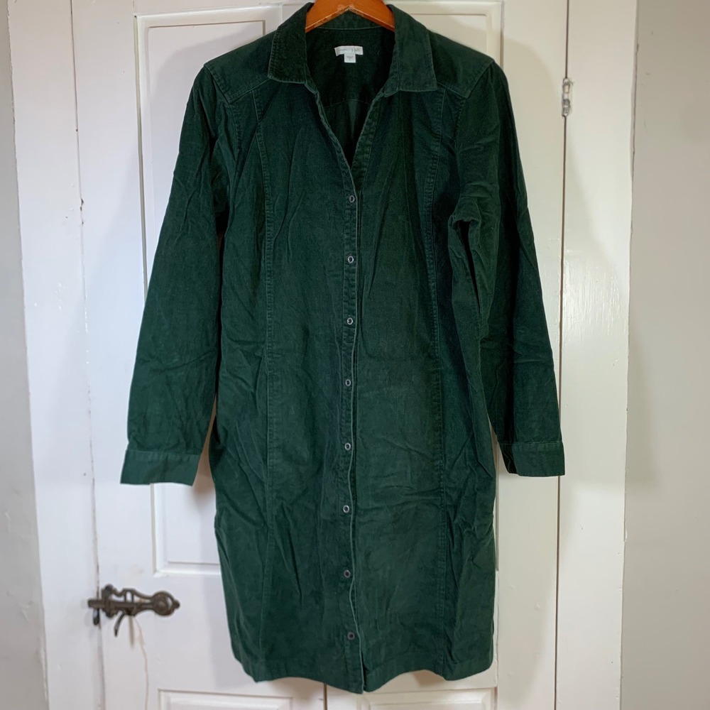J. Jill Womens Forest Green Corduroy Button Front Shirt Dress Long Sleeve Large
